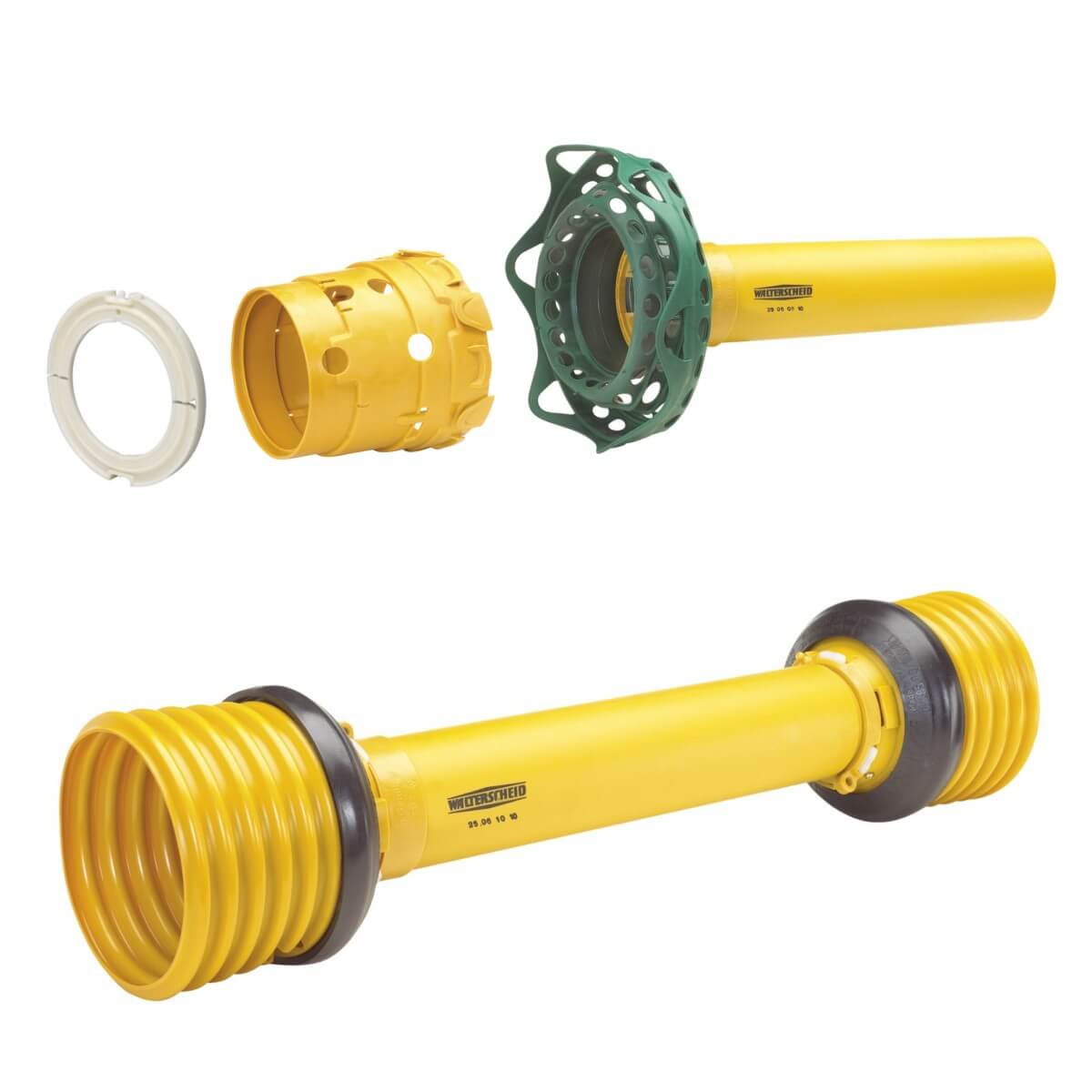 PTO shielding components including safety cones, slide bearing, and complete PTO guard for tractor driveline protection
