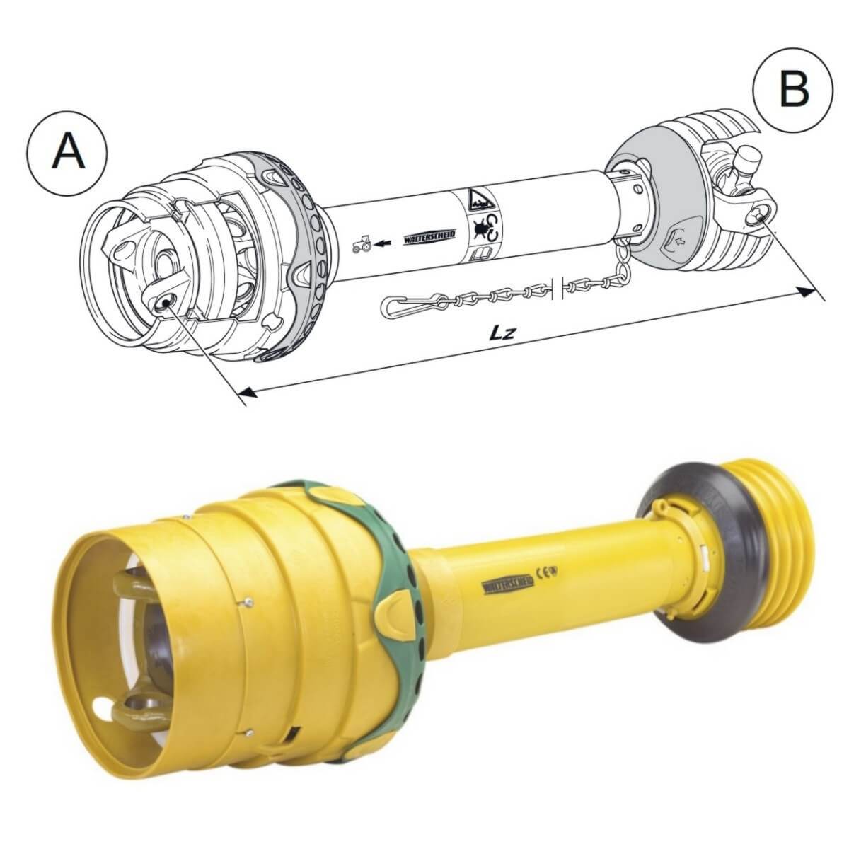 WWE Series CV PTO driveline and dimensioned drawing – Walterscheid-style constant velocity shaft for ag equipment