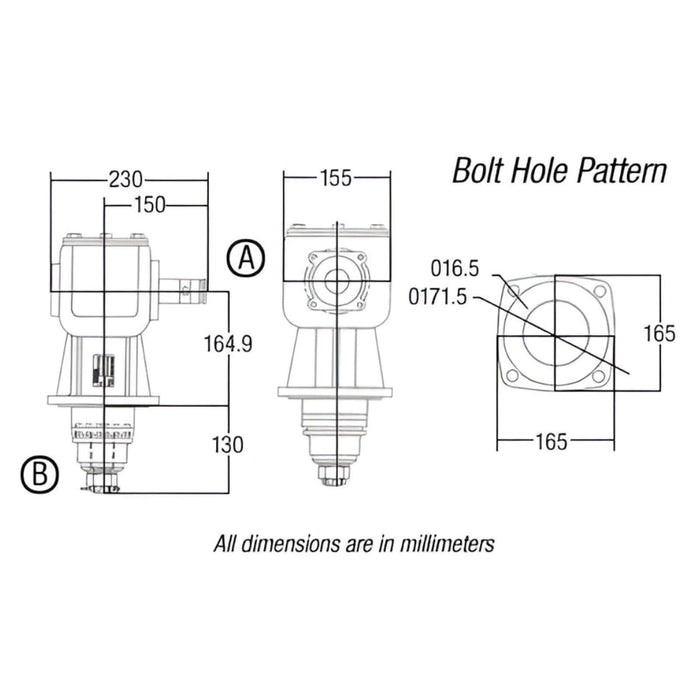 Technical diagram of Comer LF-205-J gearbox A-U920580800 showing ratio, input spline, and keyed output shaft