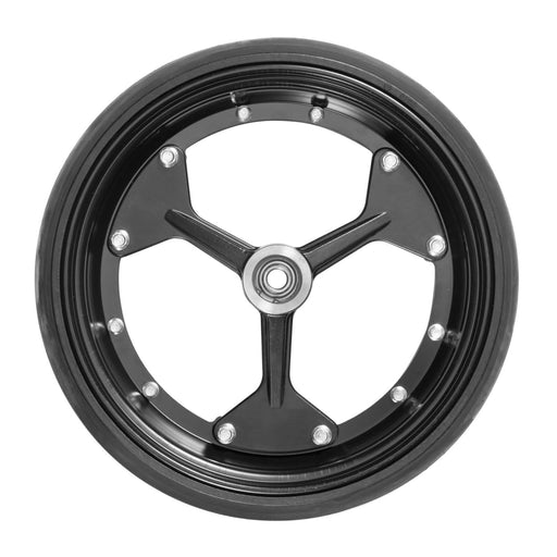 Front view of 3-spoke gauge wheel for planters and seeders. Steel center construction with 4.5" x 16" profile by AIC Tillage.