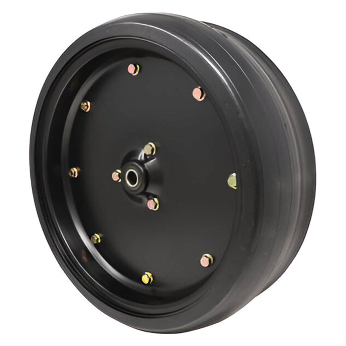 John Deere 16" x 4.5" steel B3 gauge wheel, angled view, replacement for AN281247, A-AA66599