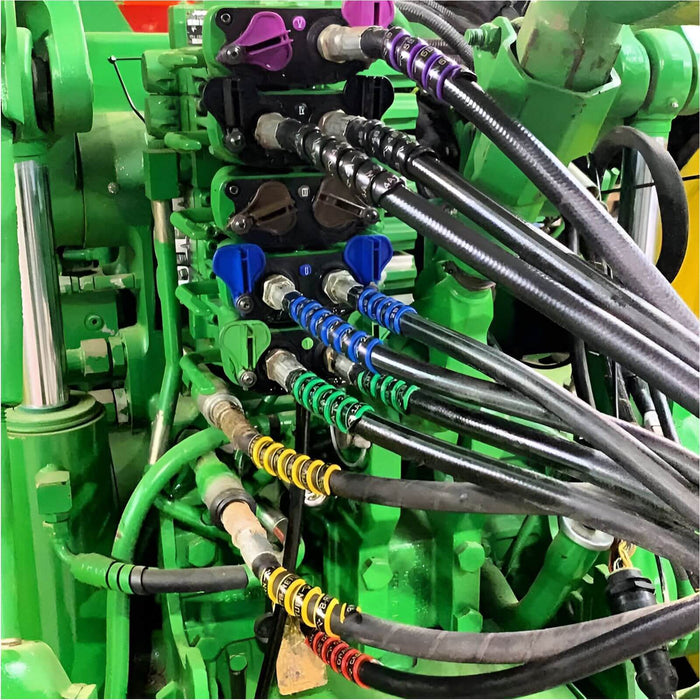 Outback Wrap hydraulic hose color identification wraps 4-pair set with A/B markings in green, blue, brown, and black, Part 18X4GBBB