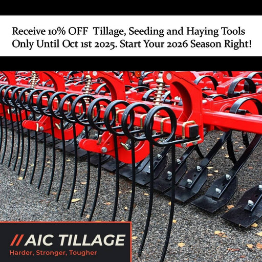 Hay rakes mounted on farm equipment with text overlay promoting 10% off until October 2025 – Start your 2026 season right with pre-season savings on haying tools.

Let me know if you want a shorter version for mobile optimization or want to include specific brand/model terms for ranking.