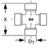 Technical drawing of PTO cross and bearing kit with WPG configuration and P-seals for Walterscheid P400 and 2400 Series drivelines, showing dimensions of central lube UNI BBS-style cross for agricultural PTO shafts.