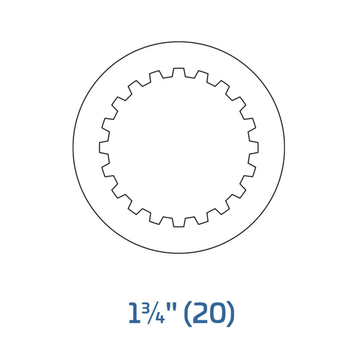 Technical diagram of Walterscheid-compatible WPG-style CV yoke for 2580 WWE-Series. Fits 1-3/4" x Z20 spline. Part 135316E – also part 1135316, 135316