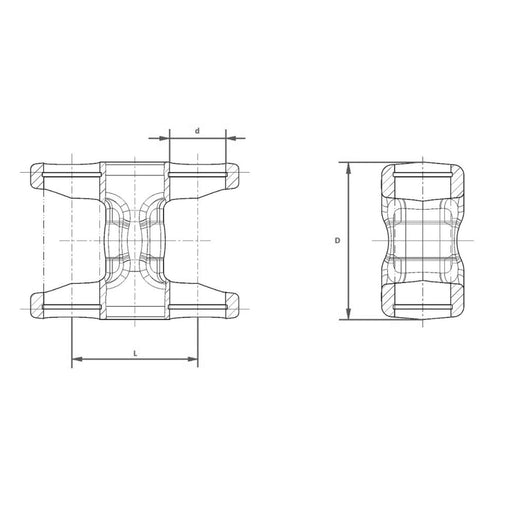 Technical drawing of PTO double yoke WPG DOPG 2400 H-Yoke with 32mm bore diameter, 100mm center-to-center bearing length, and 95mm outside diameter for Walterscheid 2400 Series, Part 023437E – also part 1023437, 023437