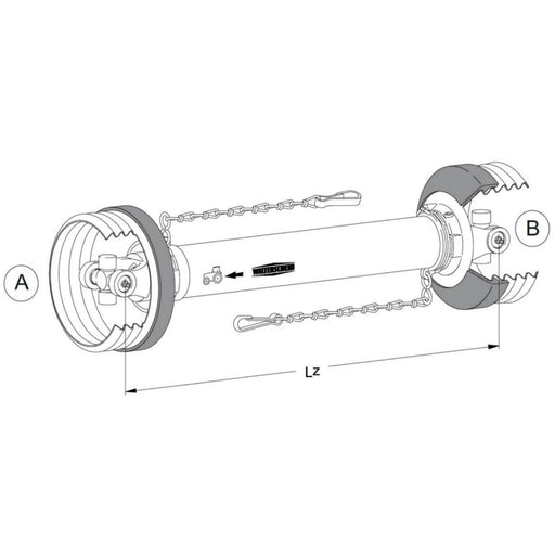 1210mm technical drawing of WPG P500 PowerDrive Series PTO driveline – center-to-center shaft with cross kits installed