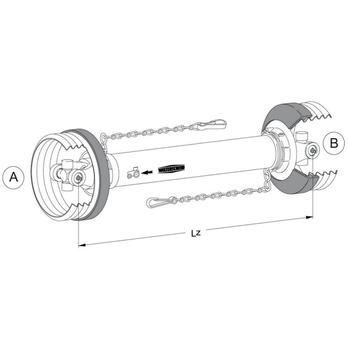1210mm technical drawing of WPG P600 PowerDrive Series PTO driveline – shaft with cross kits installed on both ends