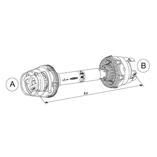 Technical diagram of Walterscheid-compatible WWZ 2580 Series WPG CV PTO driveline. Measures 1210mm center-to-center. No yokes or crosses included. Part 694472
