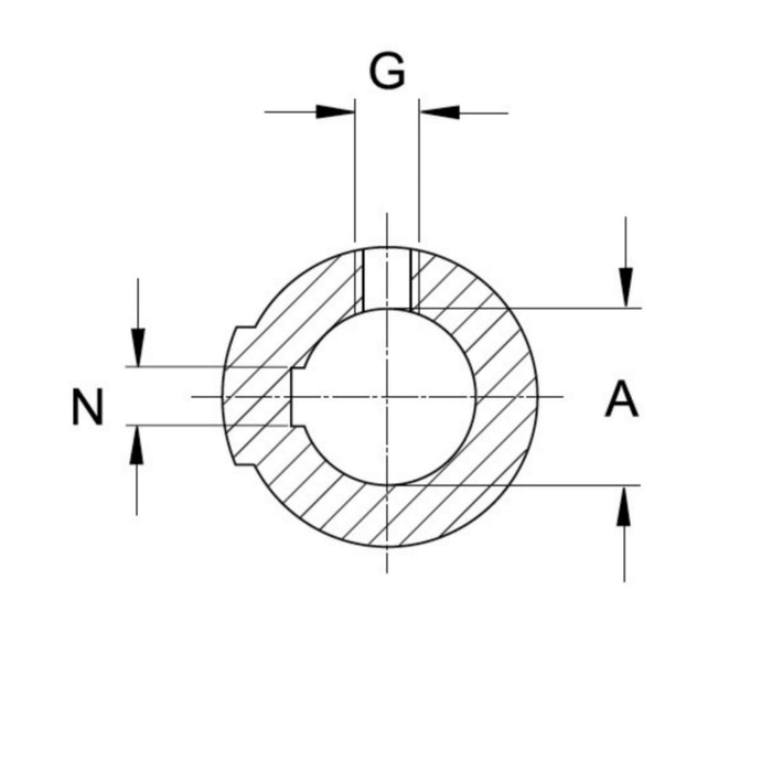 Technical drawing of PTO end yoke WPG RD bore 35mm for Walterscheid 2500 Series, 540 RPM, Part 320796E – also part 1320796, 320796