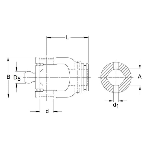 Technical diagram of Walterscheid-compatible 0V lemon tubing CV PTO yoke for RG 2380 Series. Press-fit on inner shaft, roll pin secured. Part 366860E