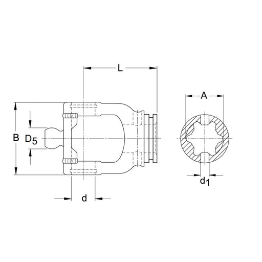 Technical diagram of Profile S4 CV inboard yoke for Walterscheid RG 2580 Series drivelines. Part 135294E