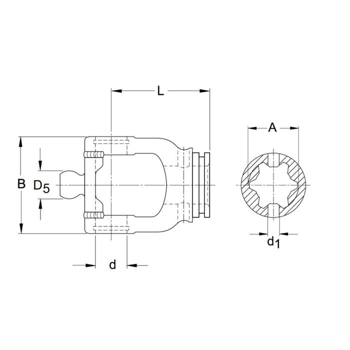 Technical diagram of Profile S4 CV inboard yoke for Walterscheid RG 2580 Series drivelines. Part 135294E