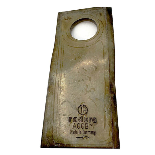 Schumacher A00BM disc mower knife side profile showing knife shape and mounting hole