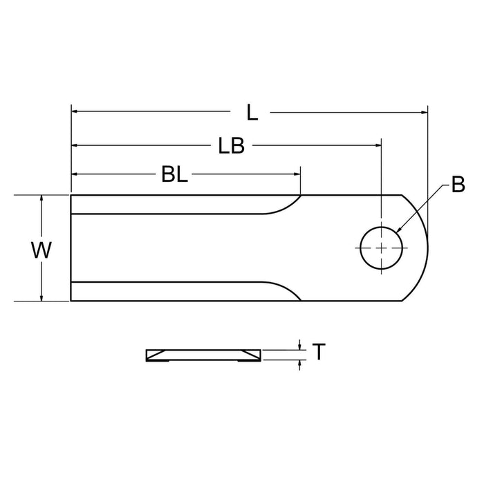 Dimensions diagram John Deere straw chopper knife Schumacher Radura PrimeLine serrated A05WP - also part HXE15871, KXE10256
